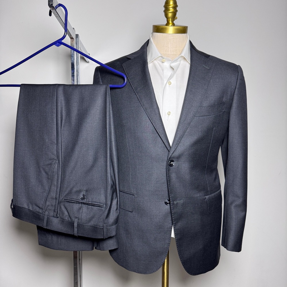Suitsupply Napoli Suit Mens 40S W34 Charcoal Grey Solid Wool 2-Button